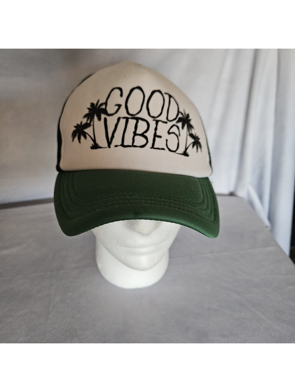 Good Vibes Trucker Hat Baseball Cap Snapback Silver Wave Foam Mesh One Surfer